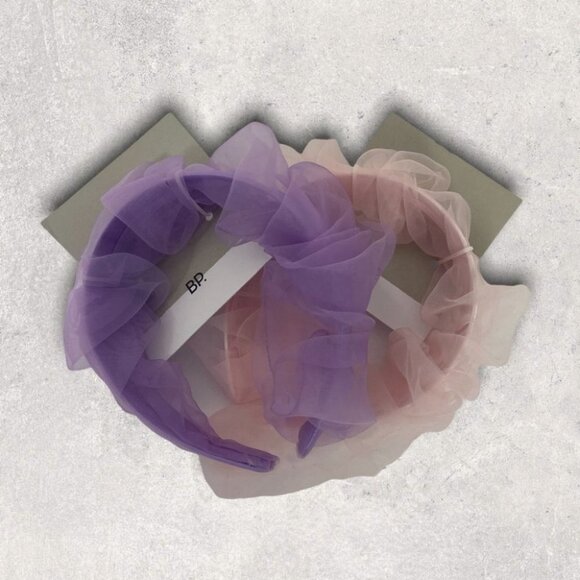 NWT Set of 2 Nordstrom BP Pleated Chiffon Headband Pink Purple Mesh New With Tag - Picture 2 of 5
